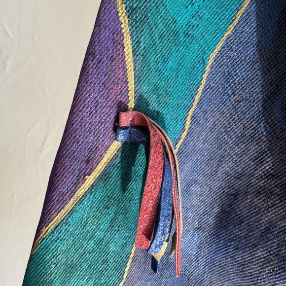 Vintage 1980s Hand Painted Denim Purple & Teal Women's Crop Jean Jacket - Picture 8 of 17